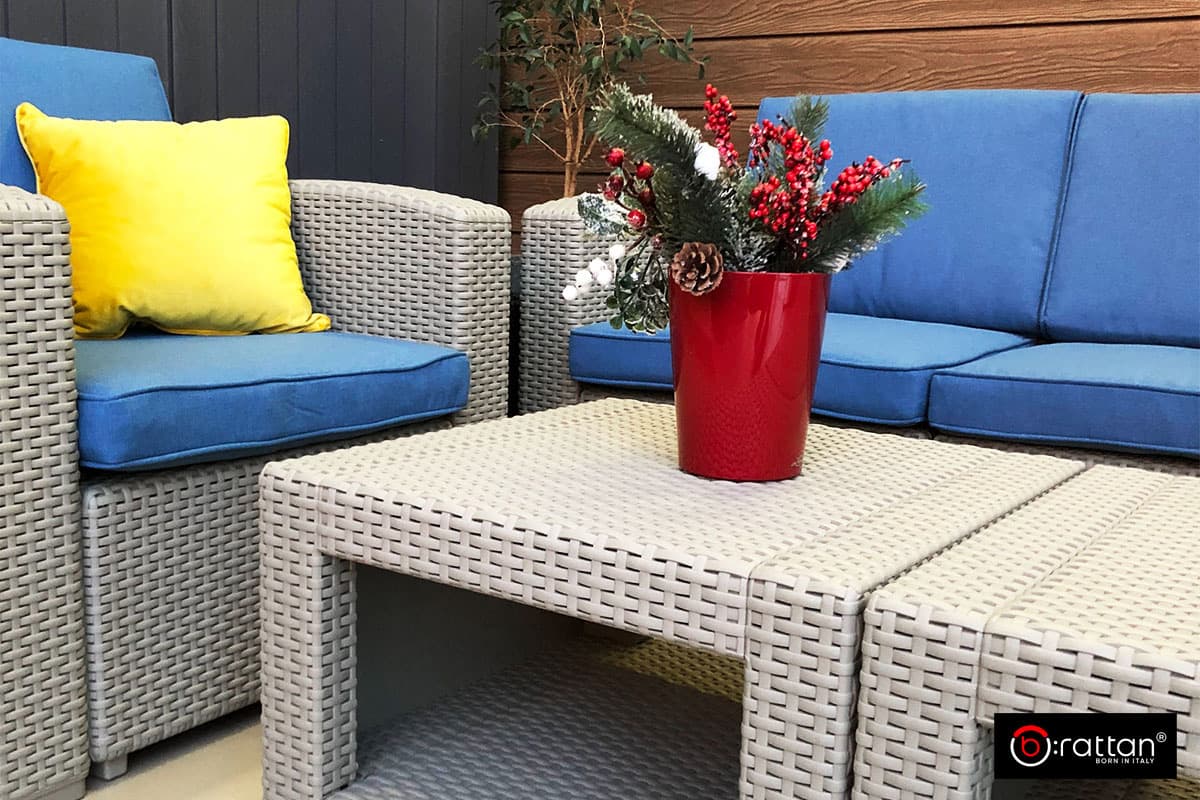 Комплект мебели RATTAN Premium 5 серый синие подушки