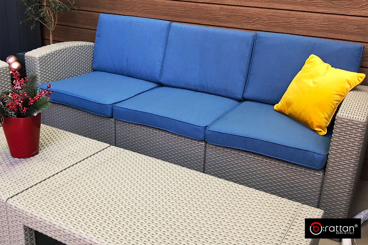 Комплект мебели RATTAN Premium 5 серый синие подушки