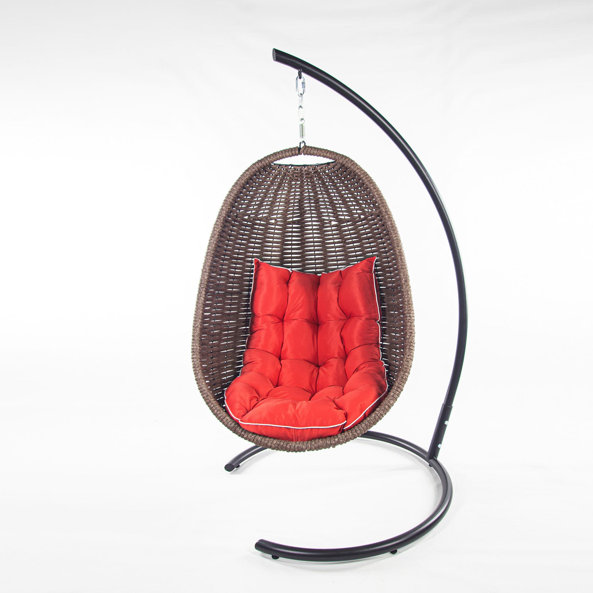 Мебель из ротанга плетеное подвесное кресло-кокон коричневый красная подушка